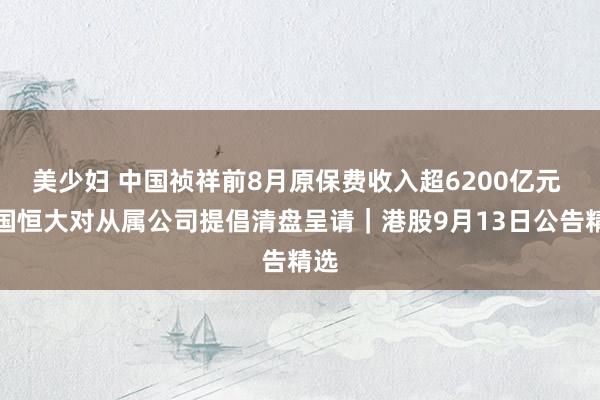 美少妇 中国祯祥前8月原保费收入超6200亿元 中国恒大对从属公司提倡清盘呈请｜港股9月13日公告精选